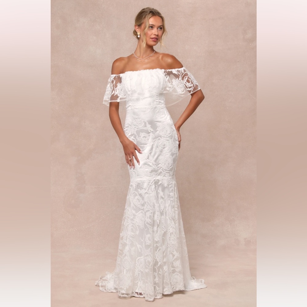 NWT Lulus Perfect Eternity White Off-the-Shoulder Floral Maxi Dress (Sold Out)